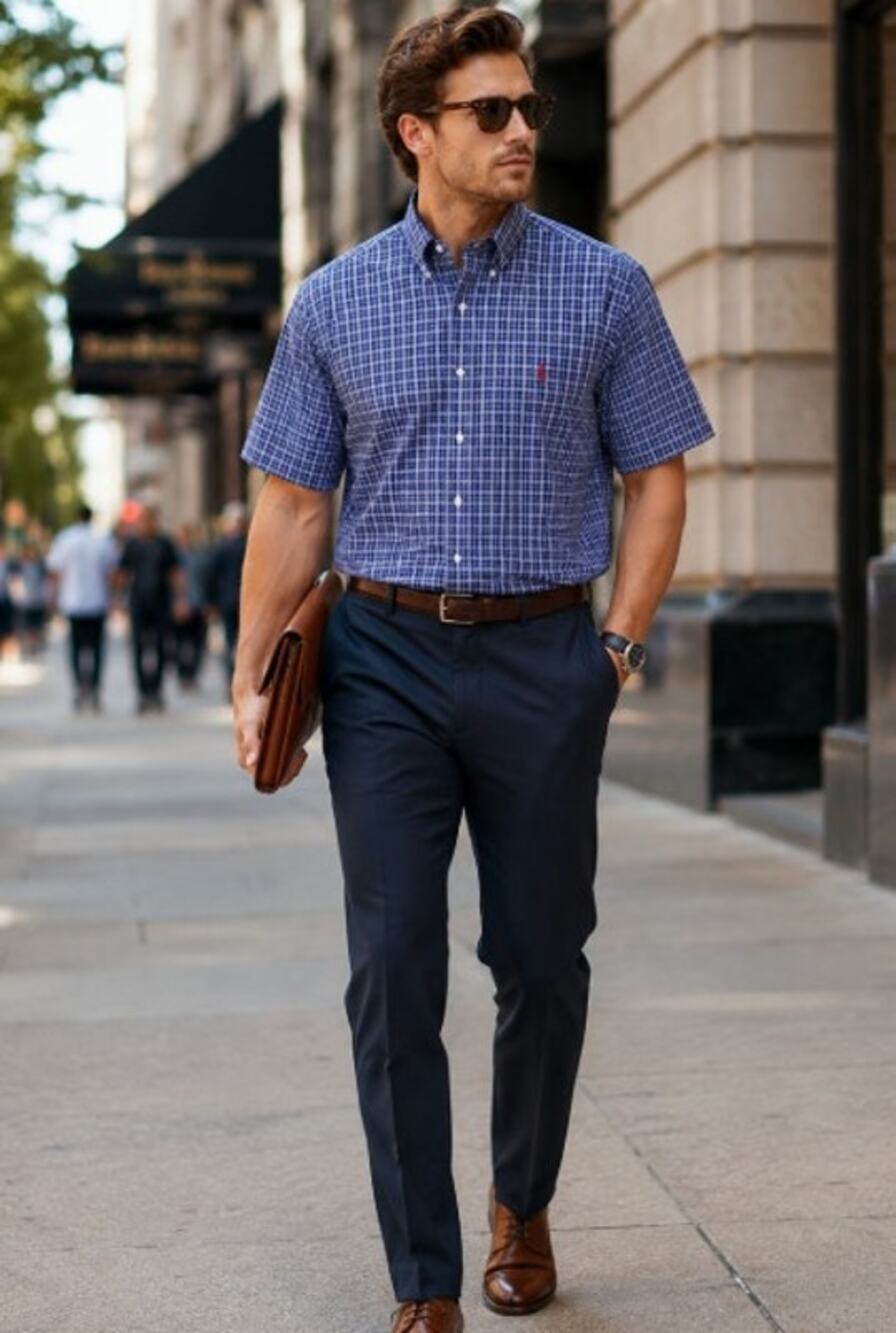 Polo Ralph Lauren Classic Fit Blue Plaid Short Sleeve Button Down Shirt Men's